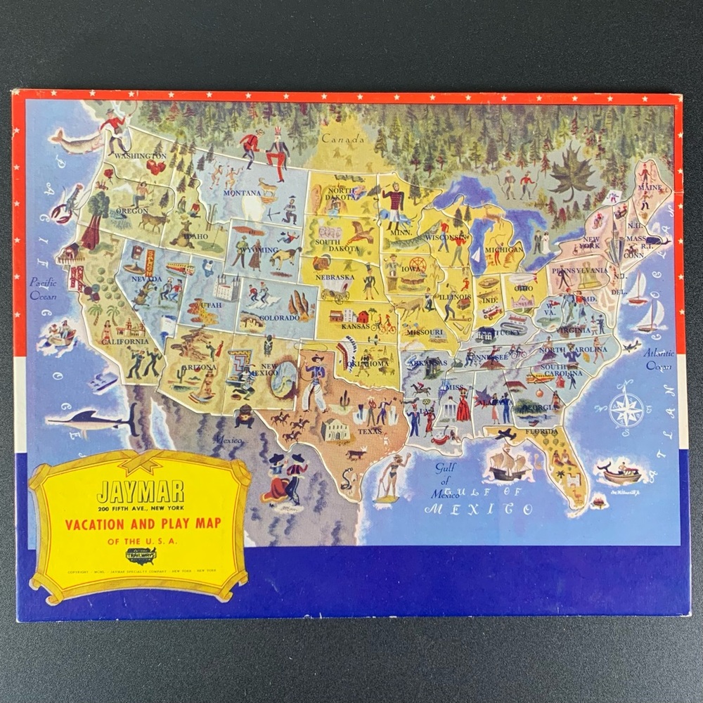 Jaymar Vacation and Play Map. 1950. U.S.A. Puzzle map board.